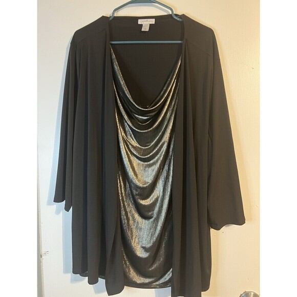 Women’s 3xl Jaclyn Smith Black & Silver Blouse - Picture 1 of 3